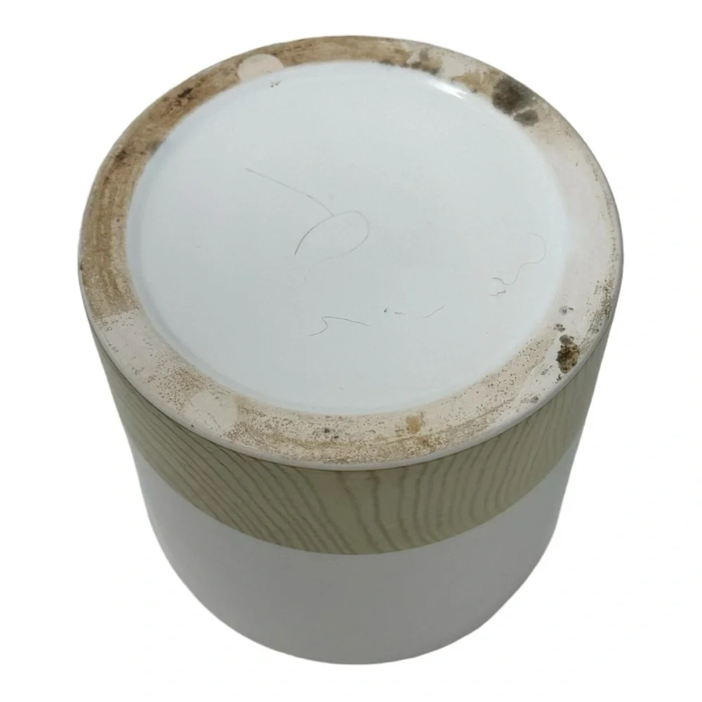 Small Vase | Container | White and Wood Grain Ceramic. 4”